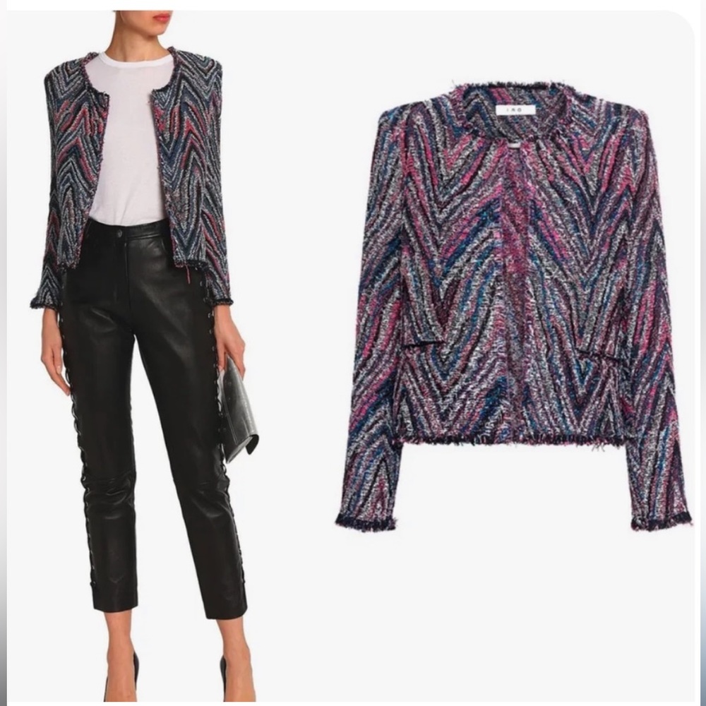 IRO Multicolored Tweed Open Placket Blazer Jacket size 36